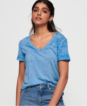 Superdry Burnout Vee Női Pólók Kék | PCSXG0593